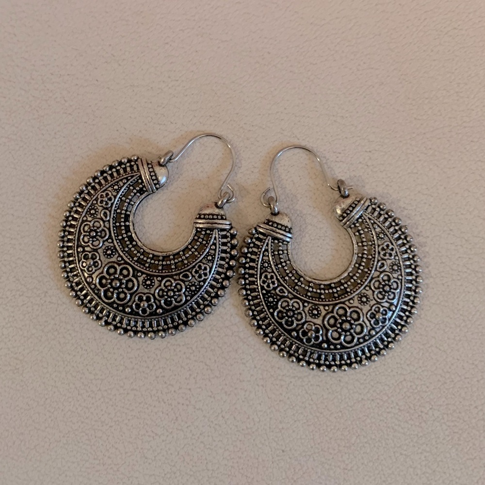 Silver tone boho style earrings